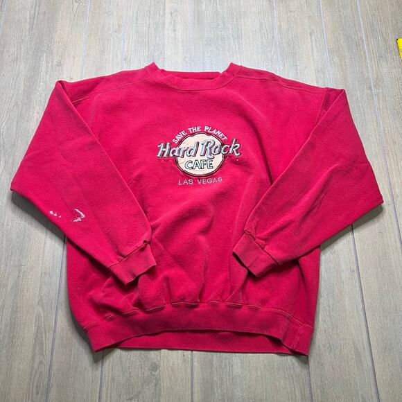 Vintage 90s Hard Rock Cafe Sweatshirt Mens XL Red Las Vegas Y2K Distress - Picture 9 of 12